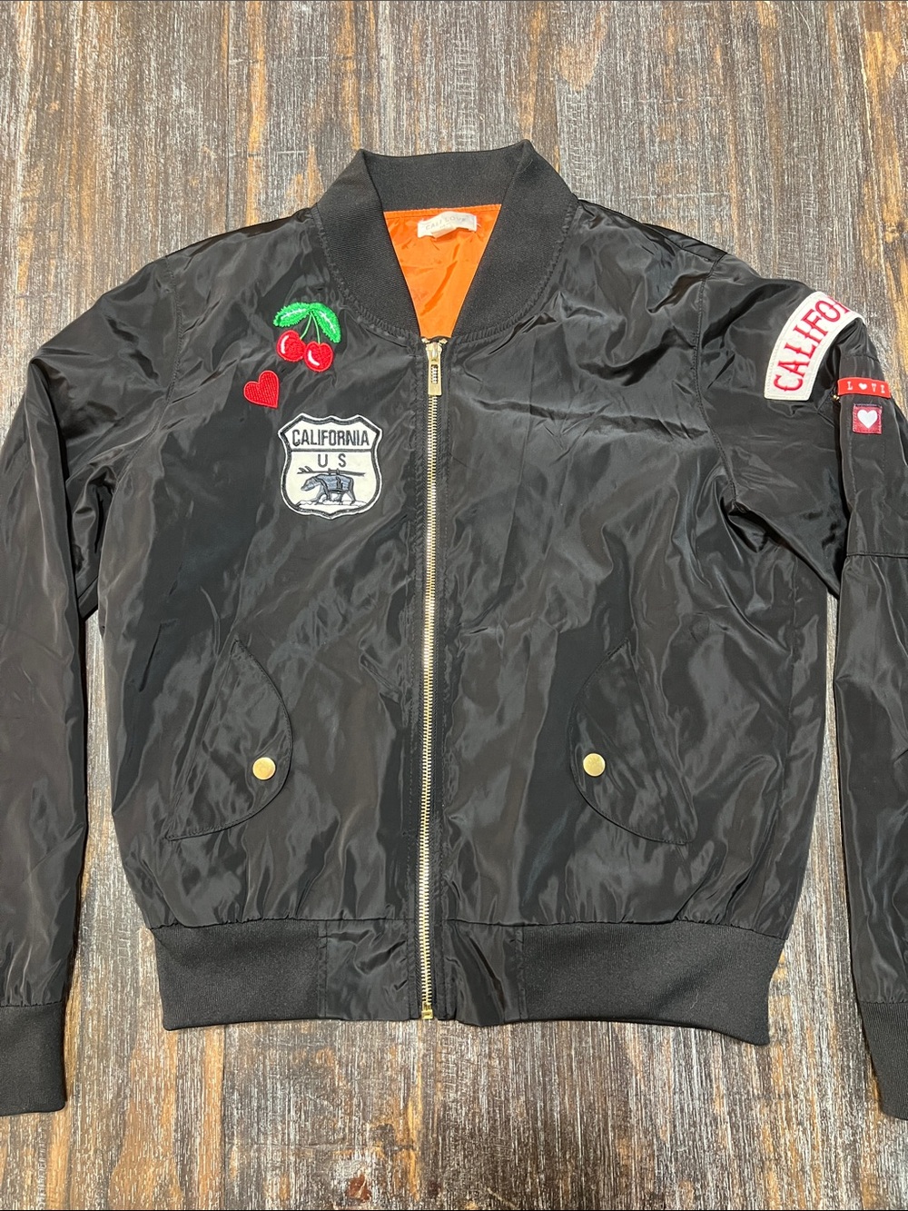 Black Bomber Sleeve Jacket with California Patch